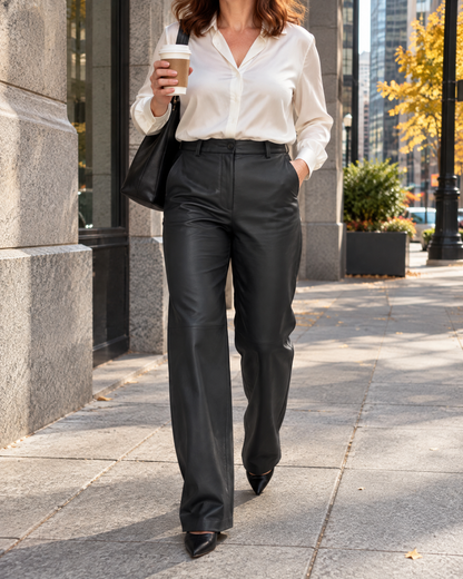 Pascale - Faux Leather Straight Pants