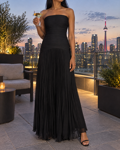 Theodora - Strapless Pleated Maxi Dress