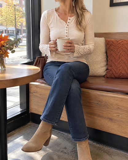 Fabienne - Lace Cuff Henley Top