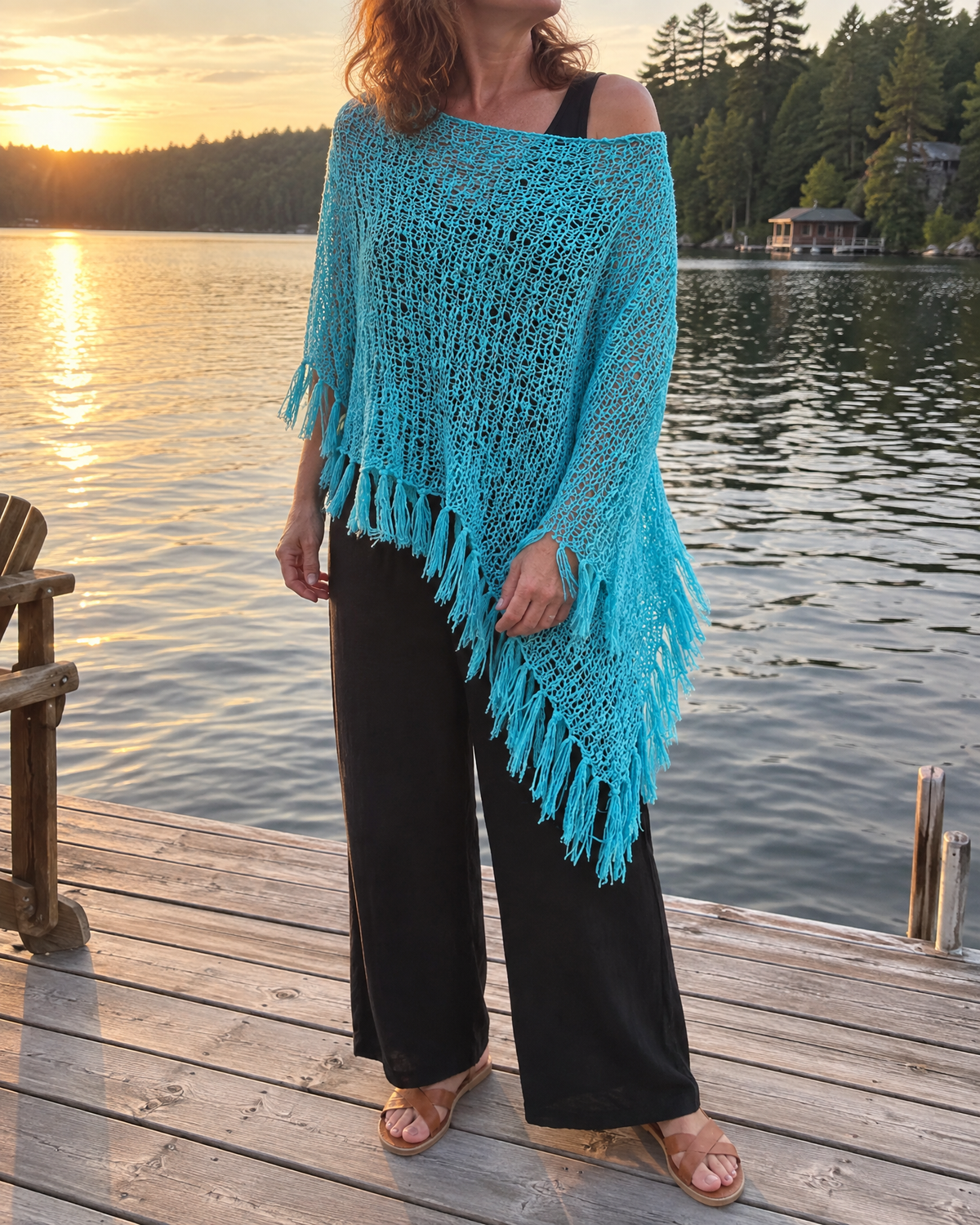 Oceane - Open Knit Tassel Poncho