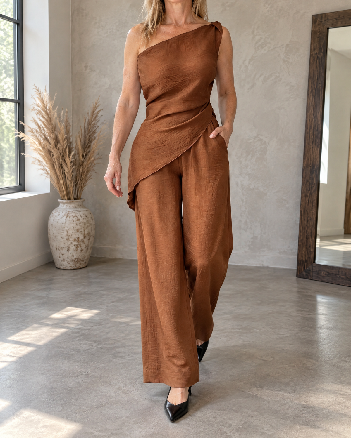 Daphne - One-Shoulder Draped Set