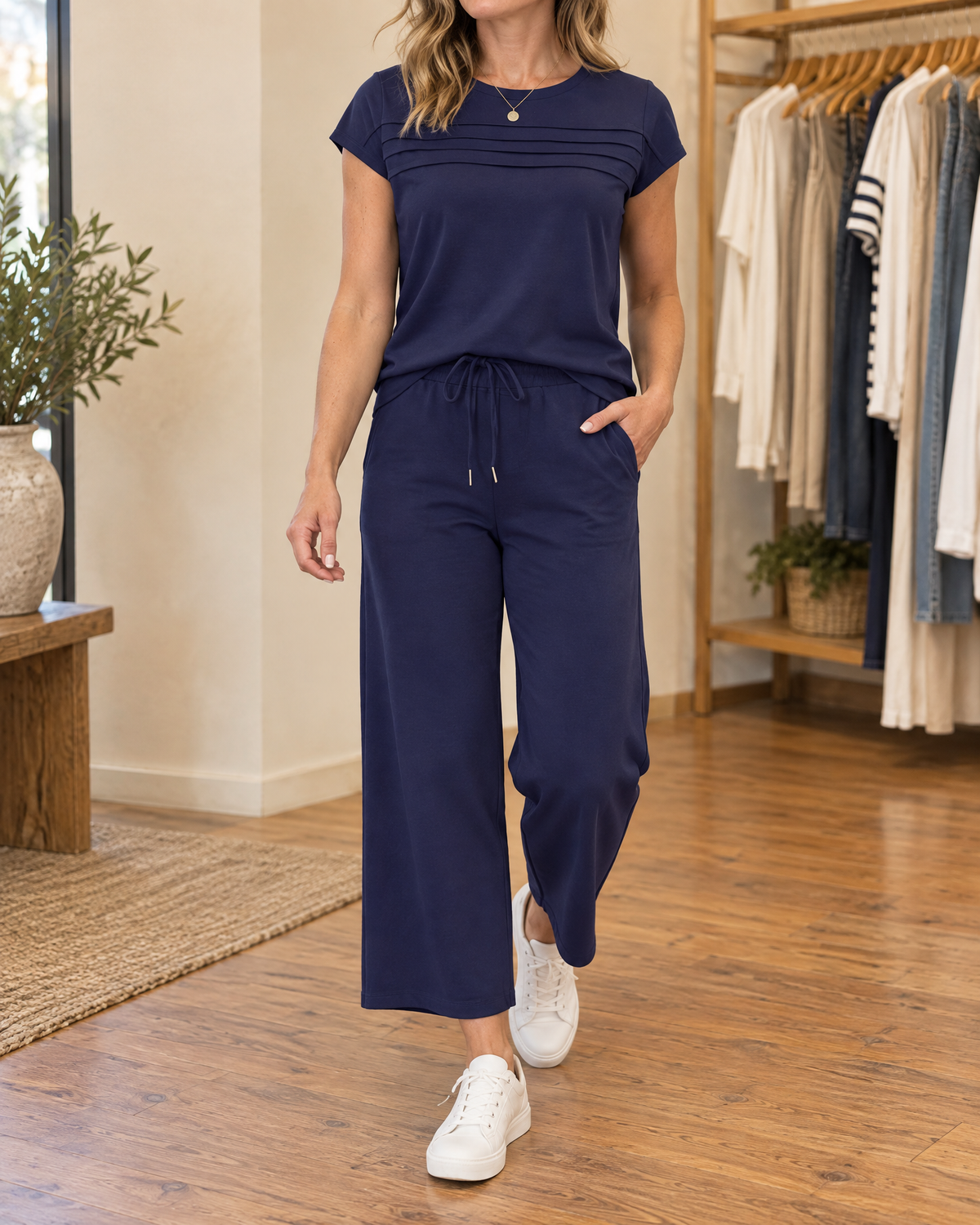 Anouk - Pleated Tee and Cropped Trouser Set