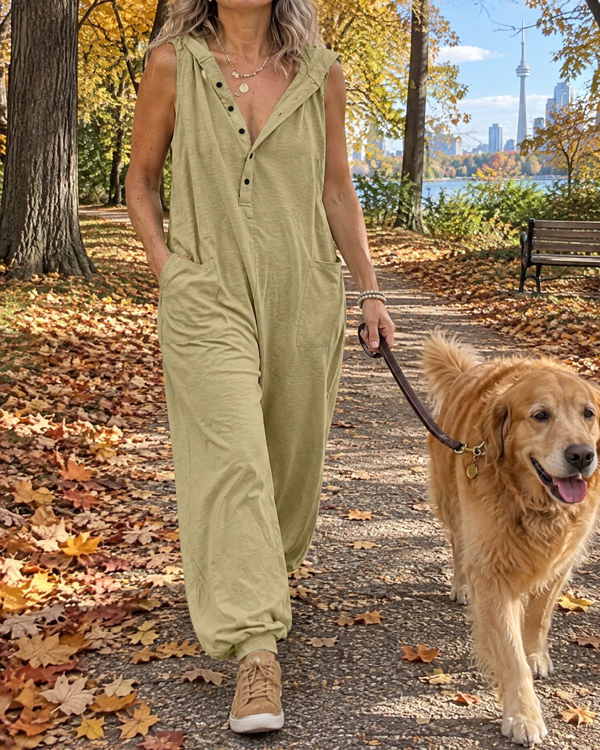 Gabrielle - Hooded Button Jumpsuit