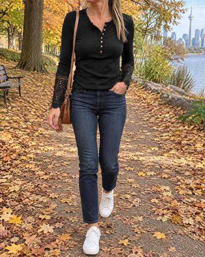 Fabienne - Lace Cuff Henley Top