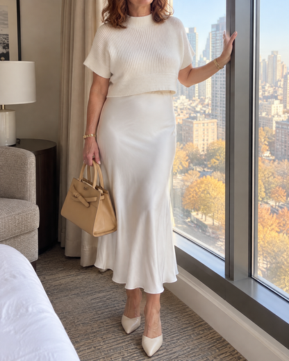 Estelle - Bias Satin Midi Skirt