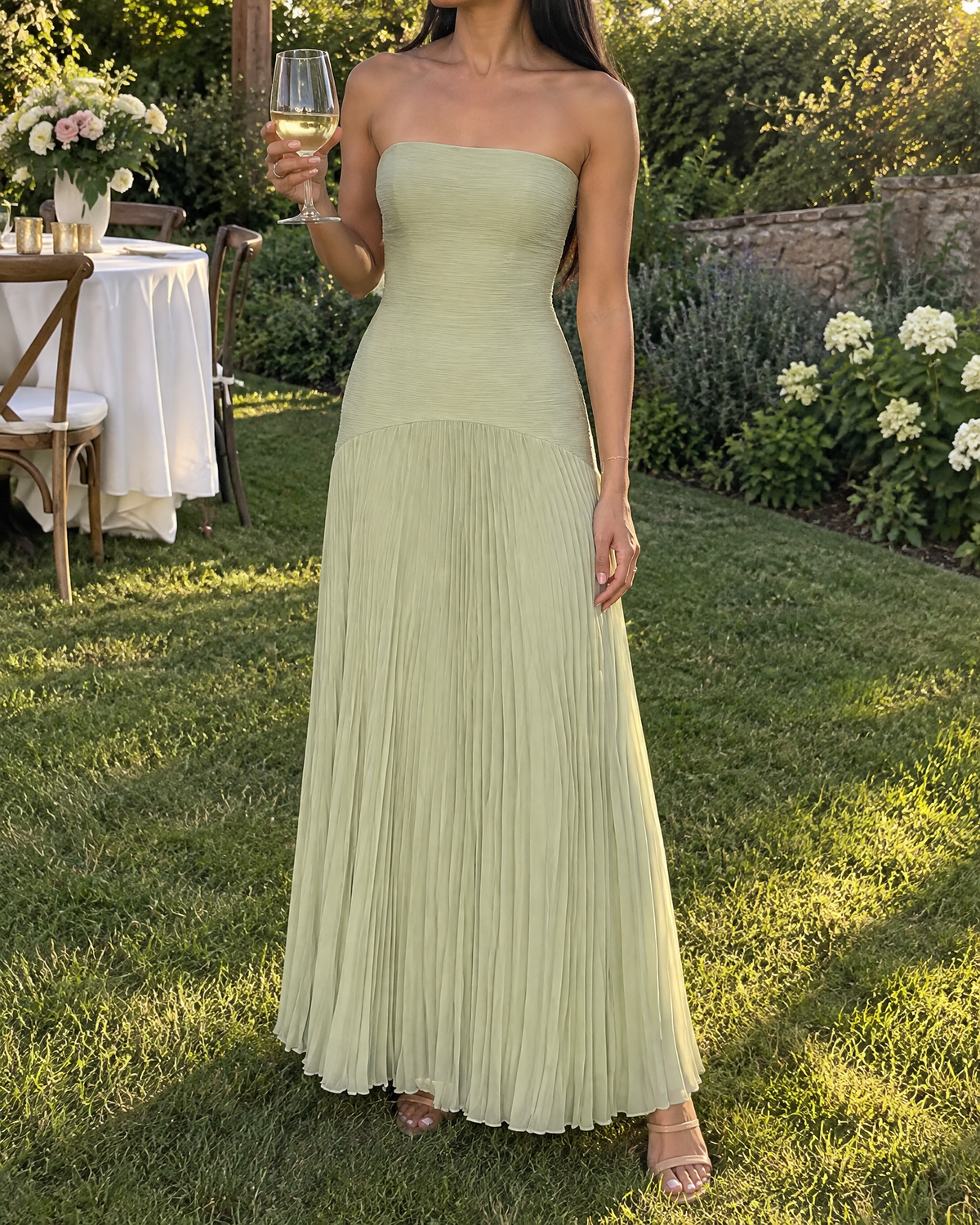 Theodora - Strapless Pleated Maxi Dress