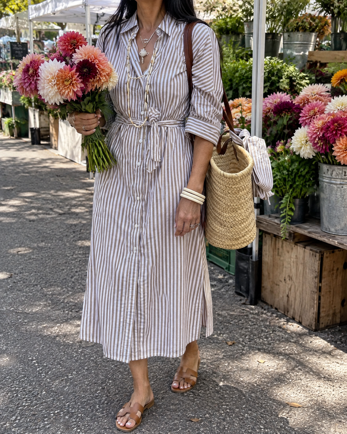 Laure - Belted Striped Shirt Dress