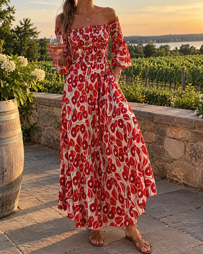 Seraphine - Off Shoulder Print Maxi Dress