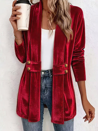 Women's Solid-Color Loose Mid-Length Golden Velvet Cardigan Coat