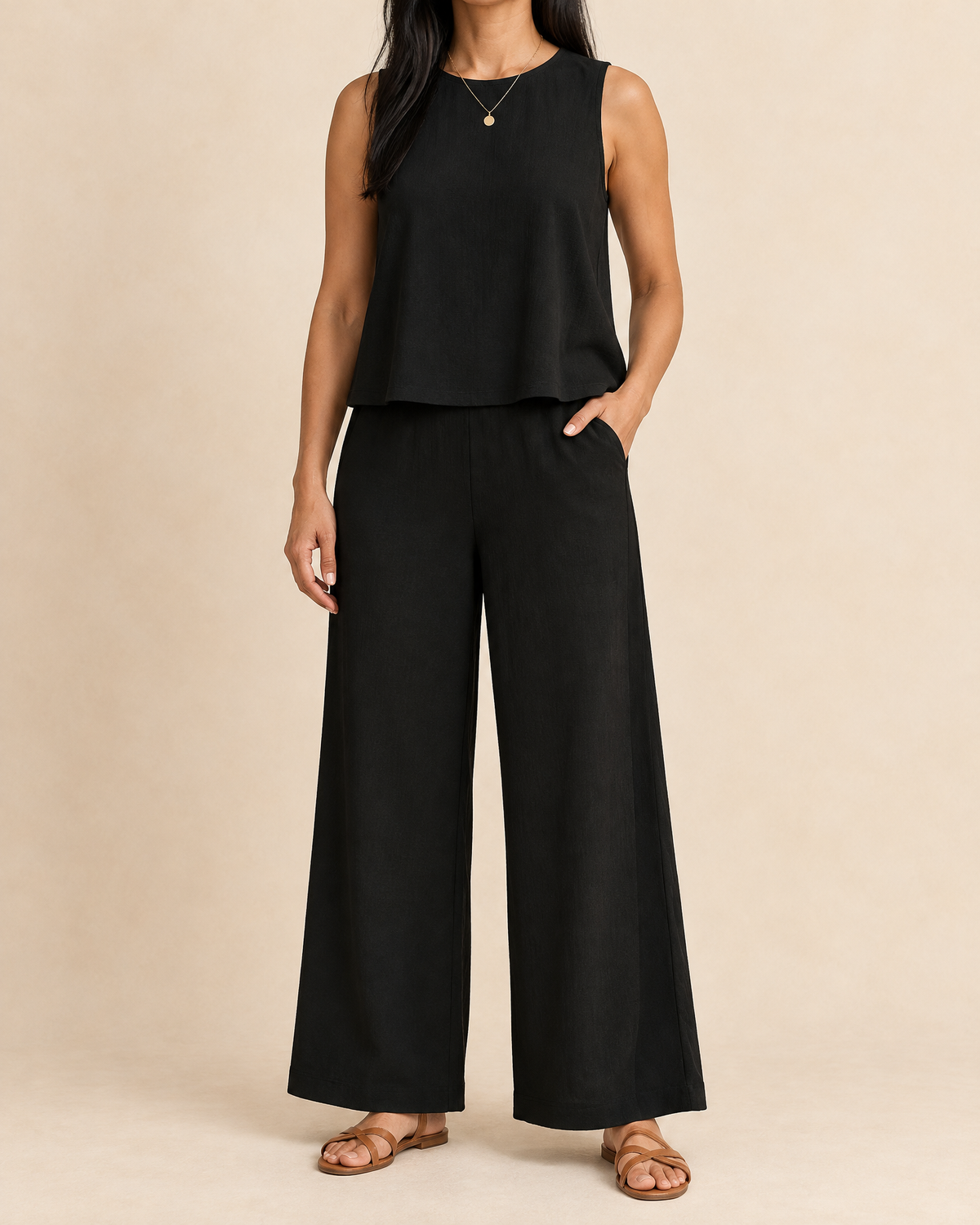 Noelle - Sleeveless Top and Wide Leg Pants Set