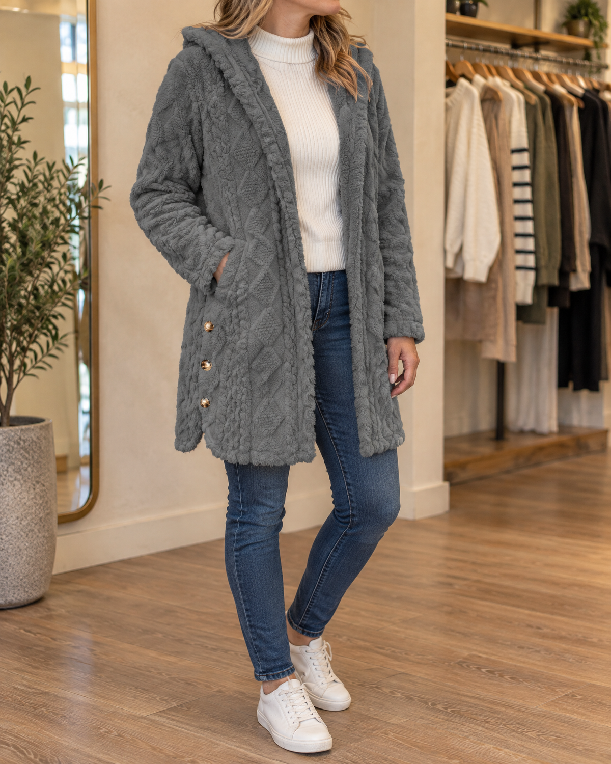 Corinne - Hooded Sherpa Jacket