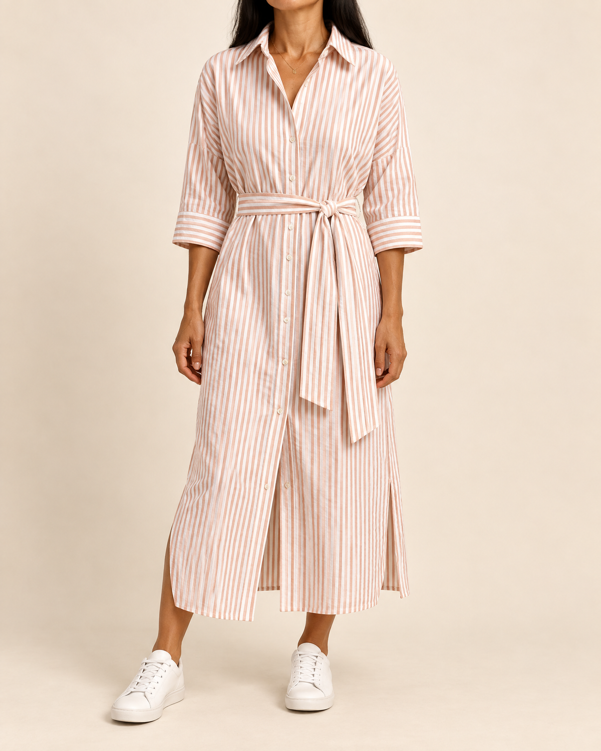 Laure - Belted Striped Shirt Dress