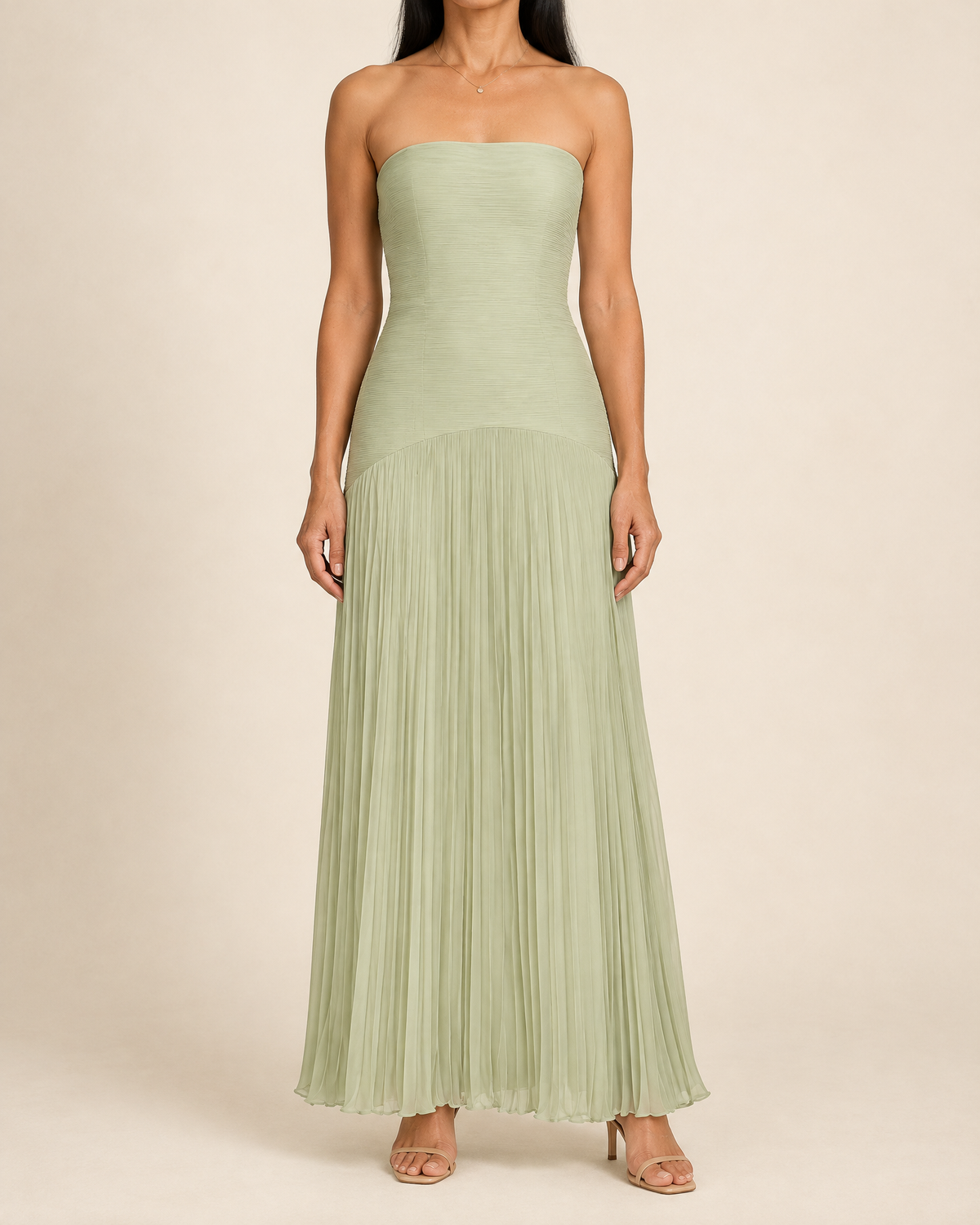 Theodora - Strapless Pleated Maxi Dress