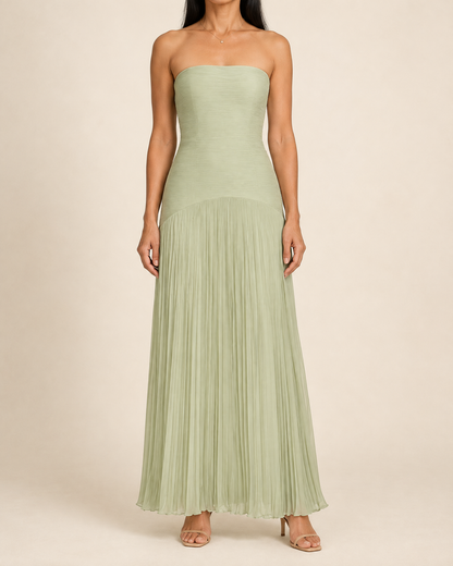 Theodora - Strapless Pleated Maxi Dress