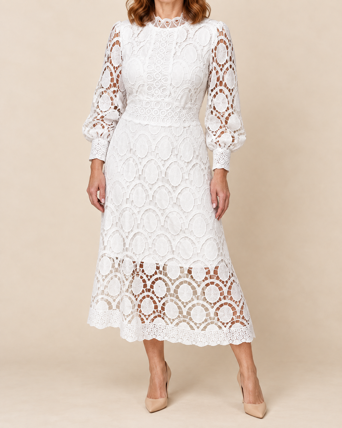Margaux - Lace Puff Sleeve Midi Dress