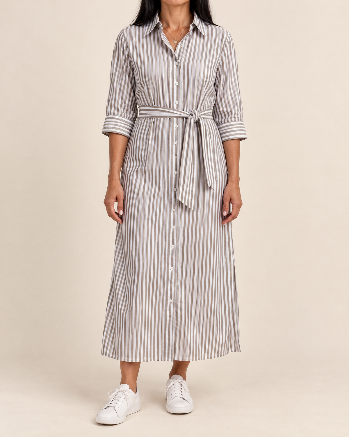Laure - Belted Striped Shirt Dress