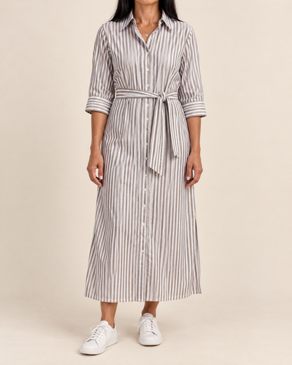 Laure - Belted Striped Shirt Dress