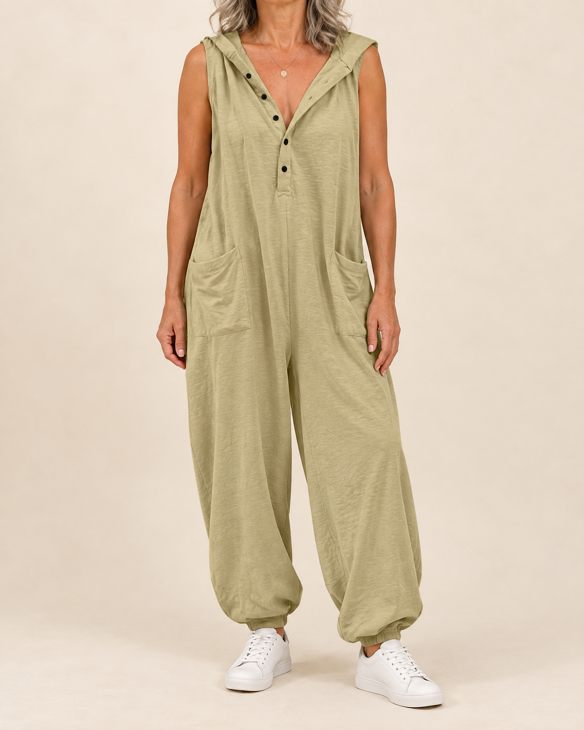 Gabrielle - Hooded Button Jumpsuit