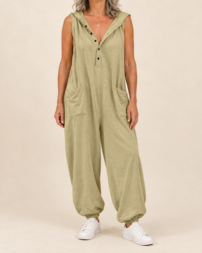 Gabrielle - Hooded Button Jumpsuit