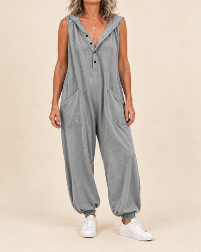 Gabrielle - Hooded Button Jumpsuit