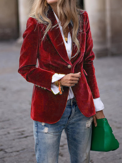 Elegant Velvet Slim-fit Faux Pocket Suit Jacket