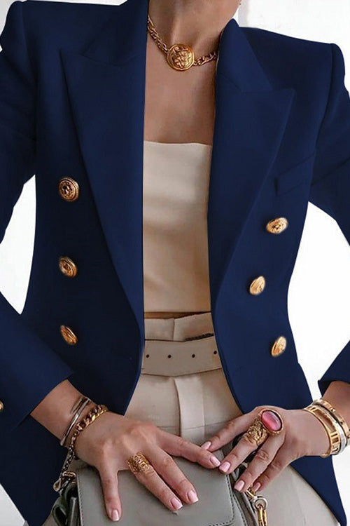 Chic Solid Long Sleeve Buttons Slim Coat