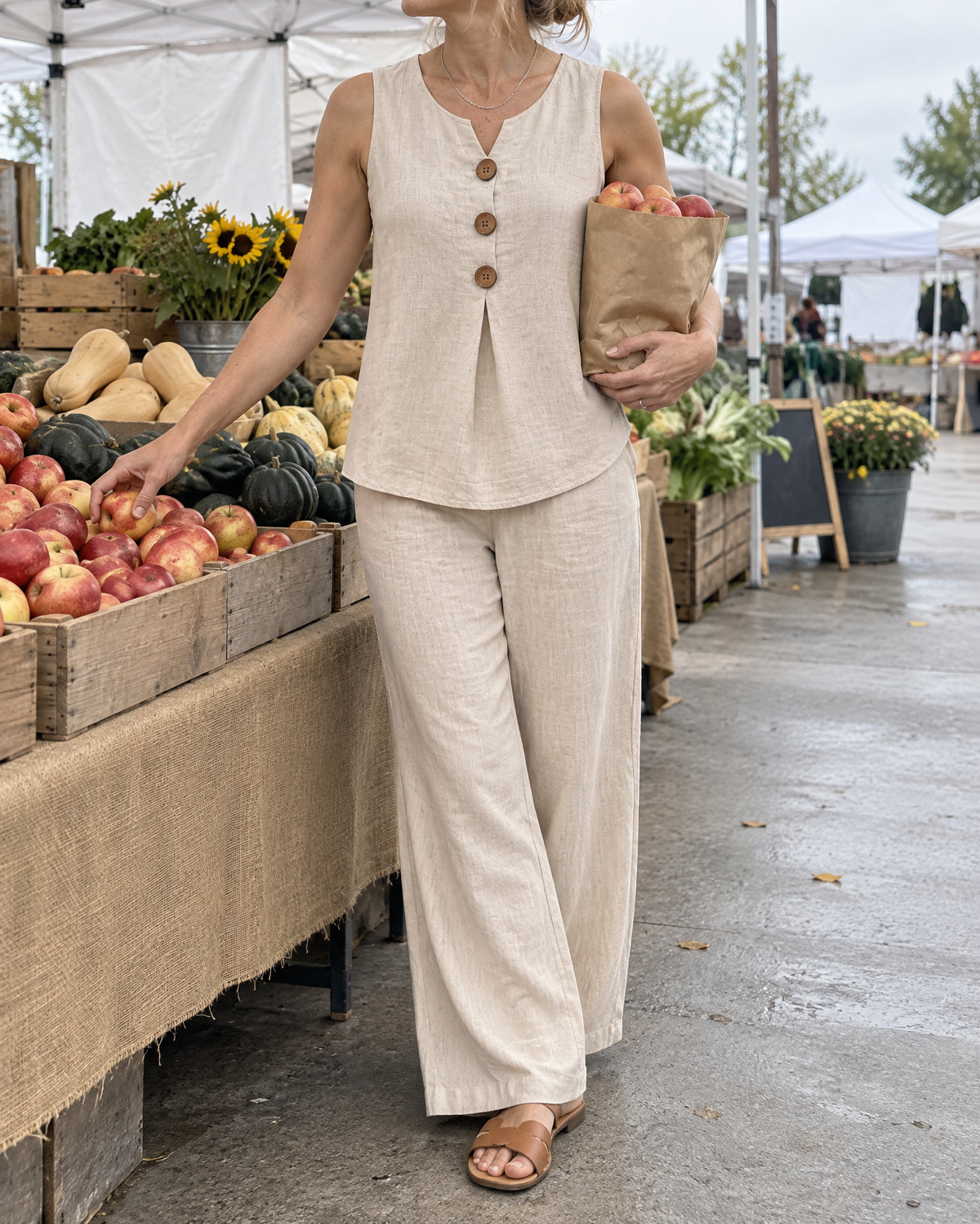 Paloma - Sleeveless Button Top Set
