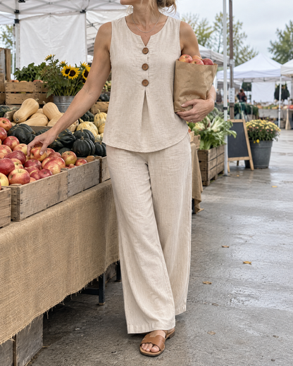 Paloma - Sleeveless Button Top Set