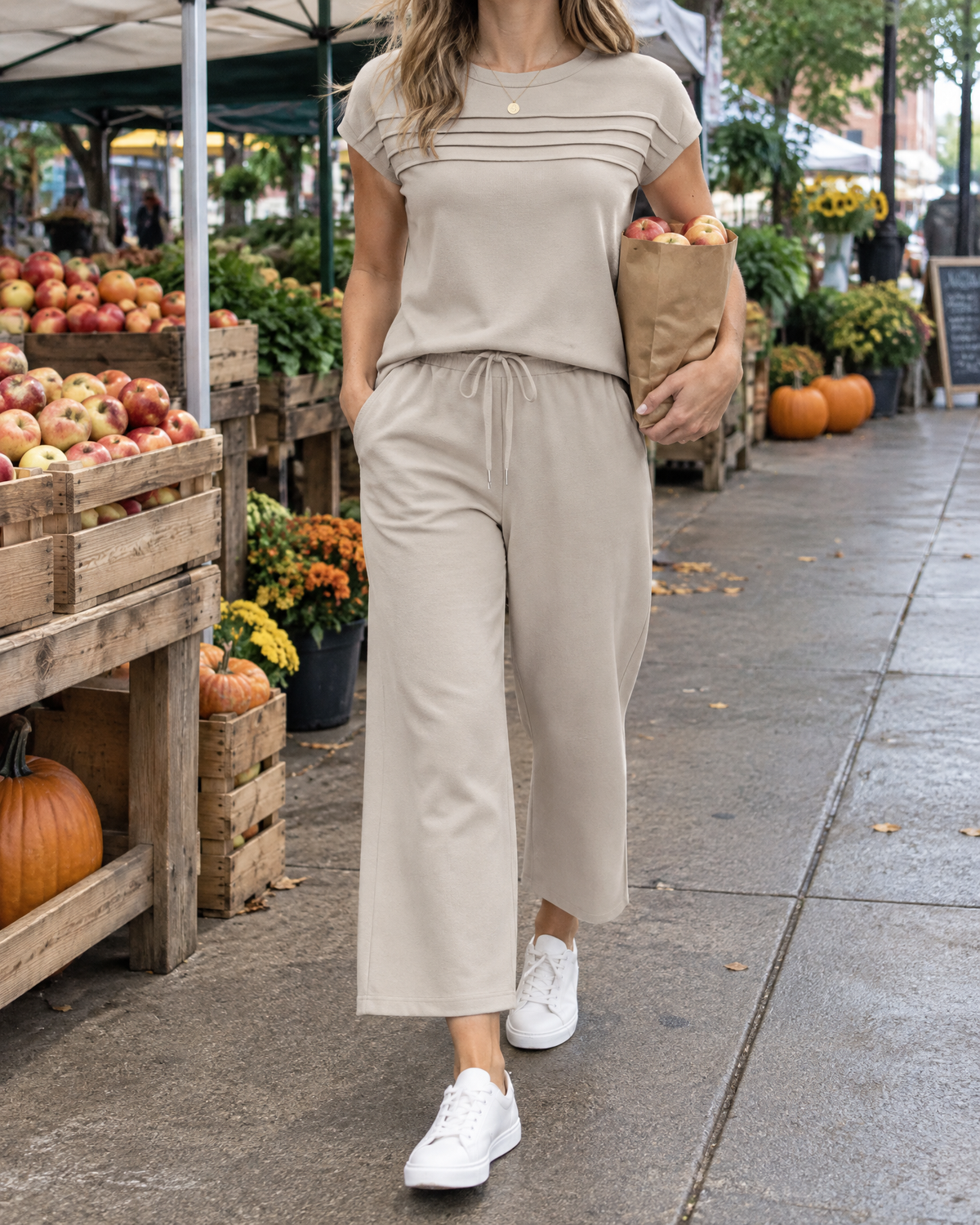 Anouk - Pleated Tee and Cropped Trouser Set