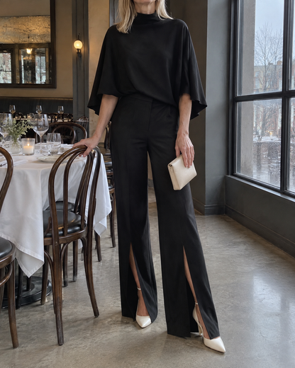 Cecile - Mock-Neck Cape Top Set