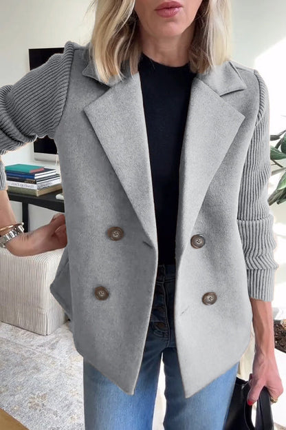 Lapel Button-Down Knit Sleeve Casual Jacket