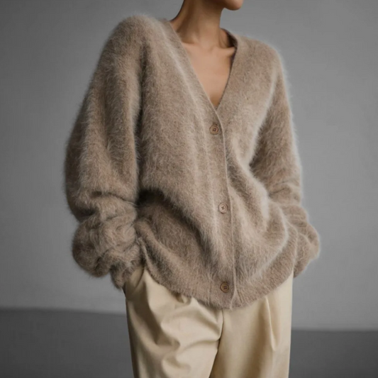 Lazy Loose Faux Mink Long-sleeved Warm Cardigan