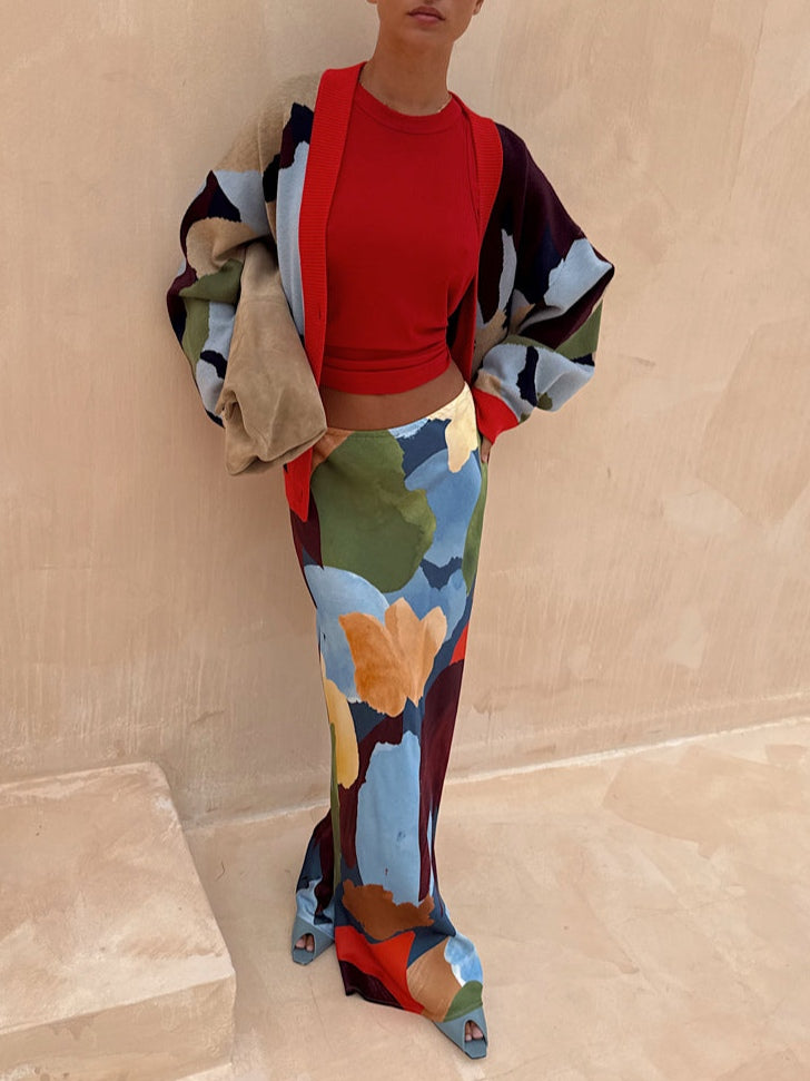Abstract Geometric Pattern Knitted Jacket