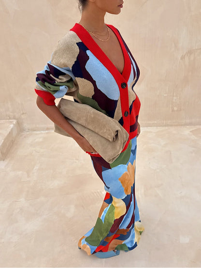 Abstract Geometric Pattern Knitted Jacket