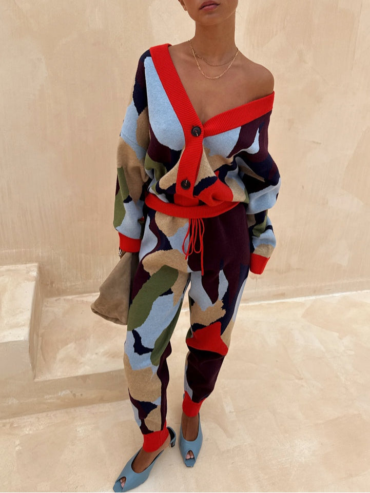 Abstract Geometric Pattern Knitted Jacket
