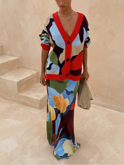 Abstract Geometric Pattern Knitted Jacket