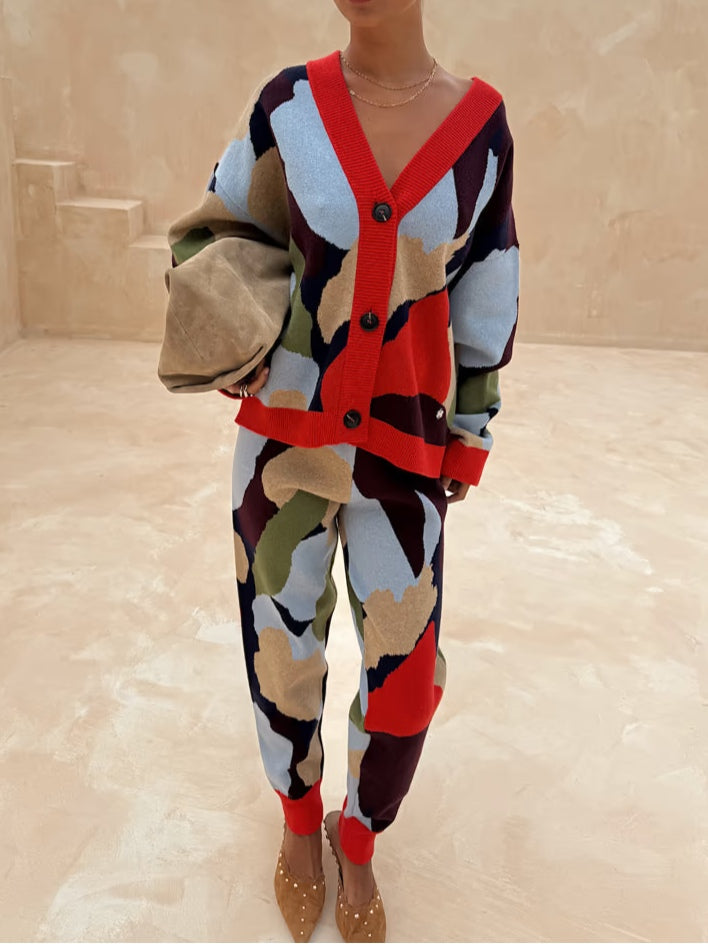 Abstract Geometric Pattern Knitted Jacket