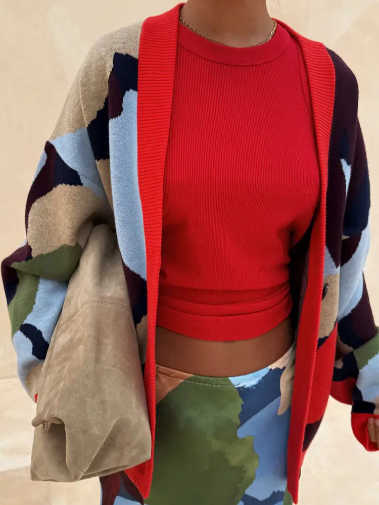 Abstract Geometric Pattern Knitted Jacket