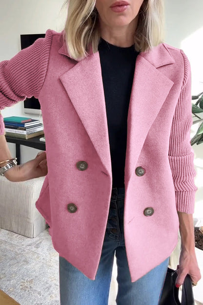 Lapel Button-Down Knit Sleeve Casual Jacket
