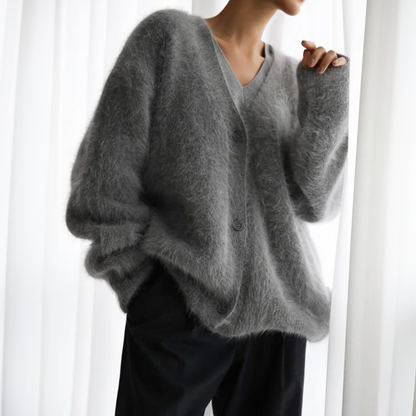 Lazy Loose Faux Mink Long-sleeved Warm Cardigan