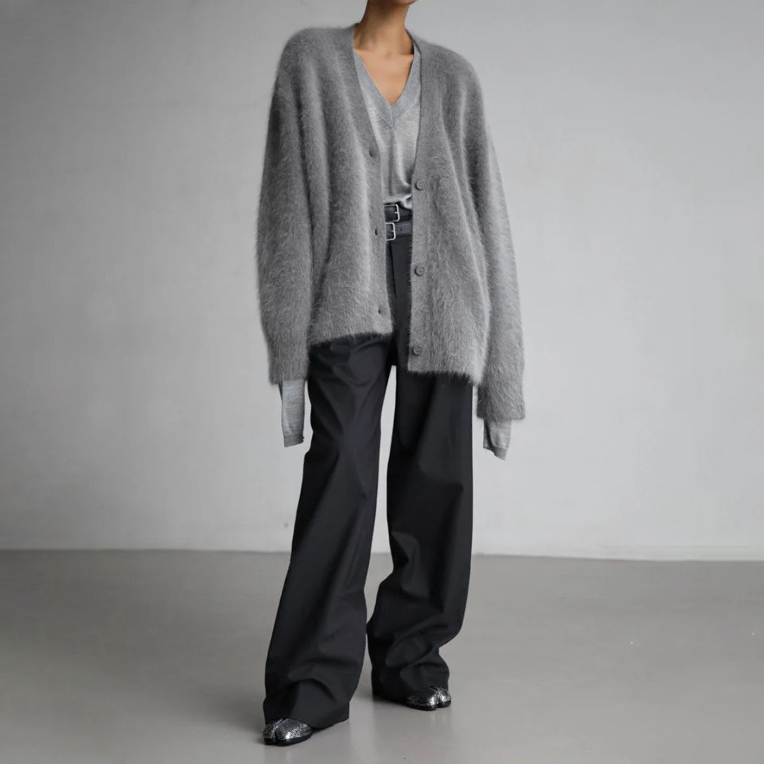 Lazy Loose Faux Mink Long-sleeved Warm Cardigan