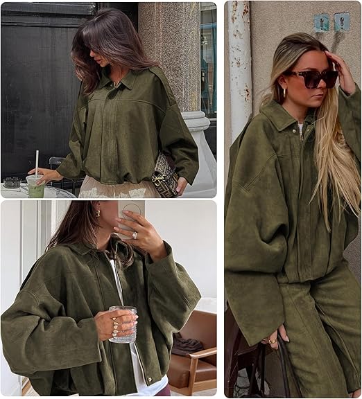 Womens Suede Lapel Pilot Cropped Jacket