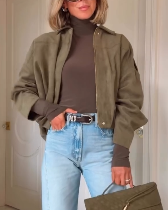 Womens Suede Lapel Pilot Cropped Jacket