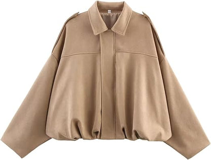 Womens Suede Lapel Pilot Cropped Jacket