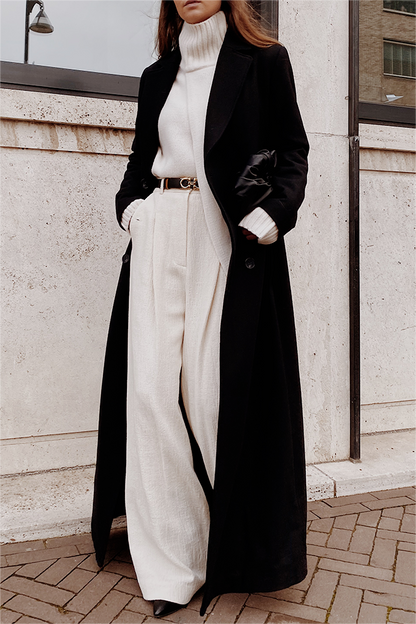 Woolen Solid Long Sleeve Maxi Coat