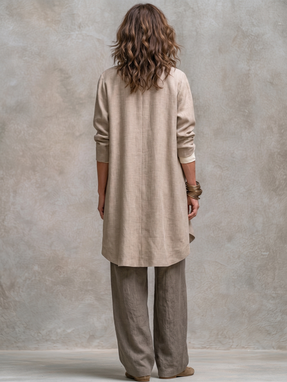 Beige Grey Casual Layered Three-piece Elegant Wide-leg Pants Suit