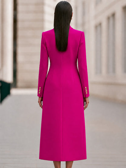 Rose Red Double-Breasted Maxi Coat And Belted Knit Midi Dress Set