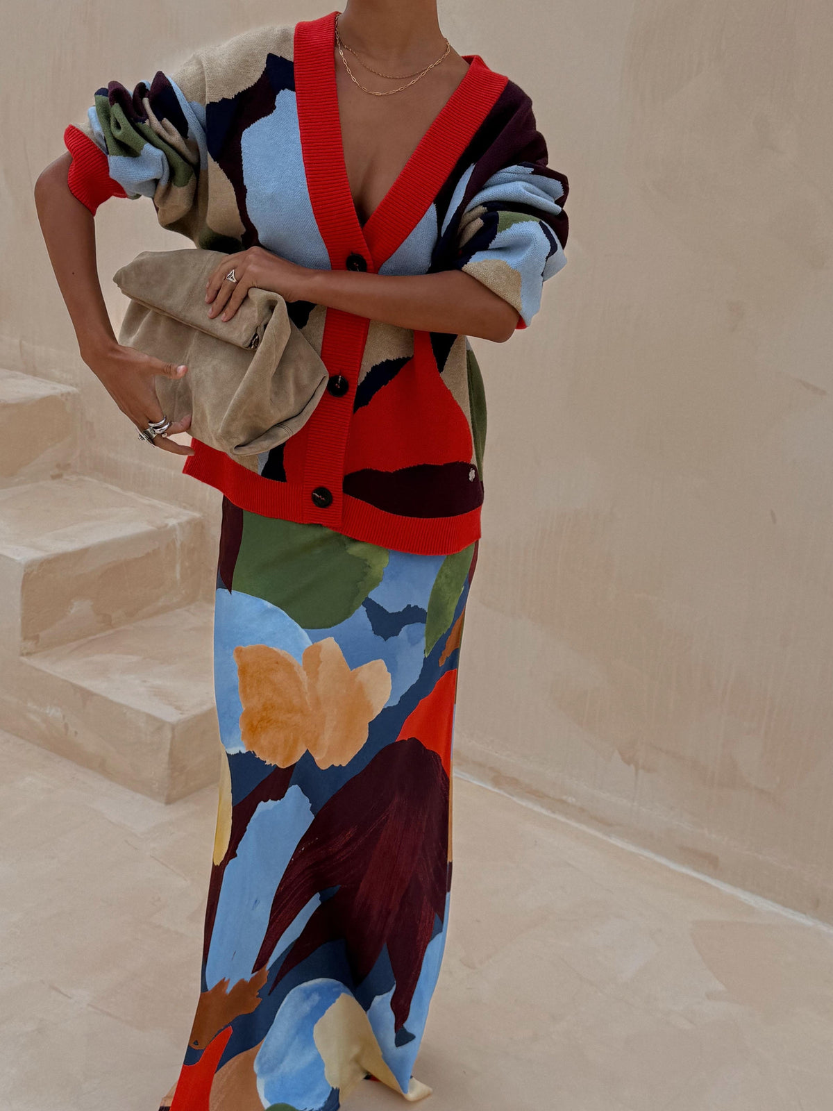 Abstract Geometric Pattern Knitted Jacket