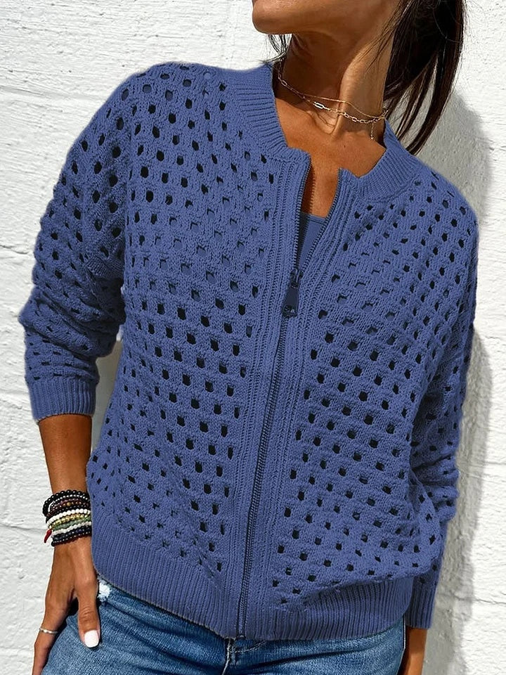 Openwork Knit Zip-up Casual Jacket