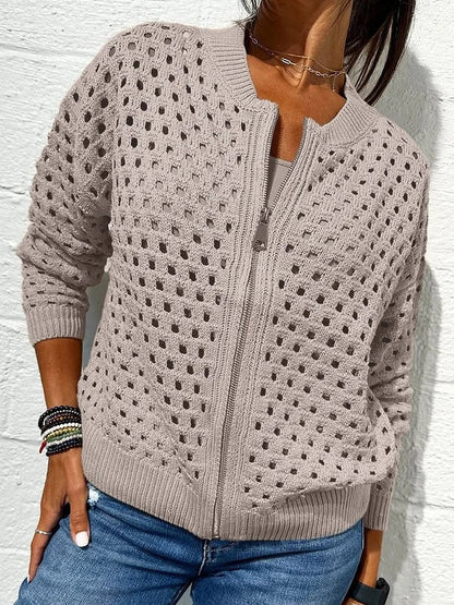 Openwork Knit Zip-up Casual Jacket